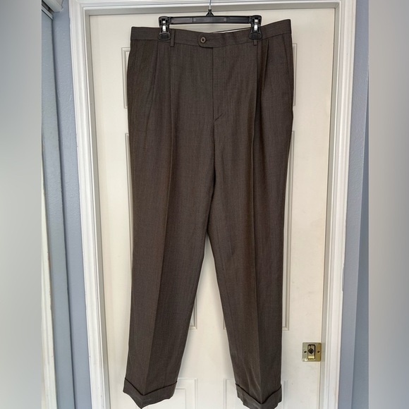 Zanella for Nordstrom Brown Bennett Wool Cuffed Dress Pants - Picture 1 of 9